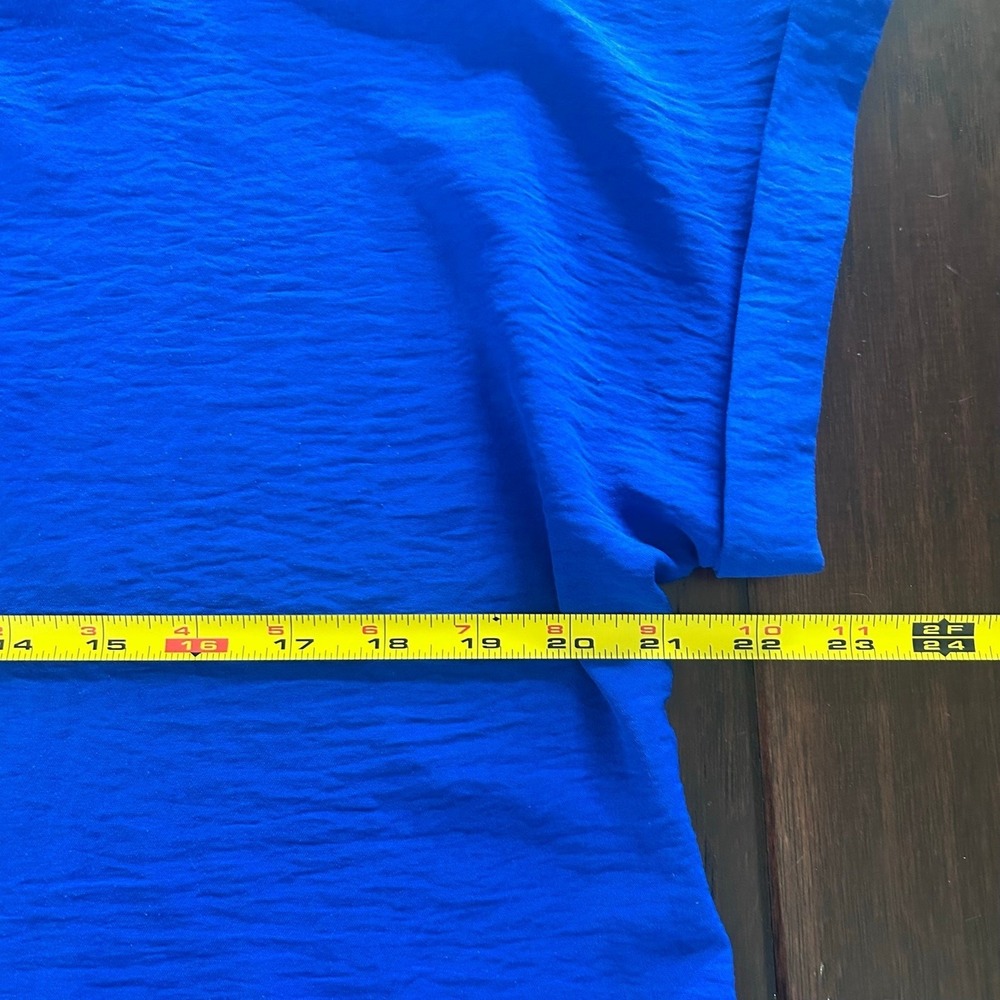 Calvin Klein Royal Blue Blouse Cuffed Short Sleeve Textured Top Size L Career - Picture 5 of 8